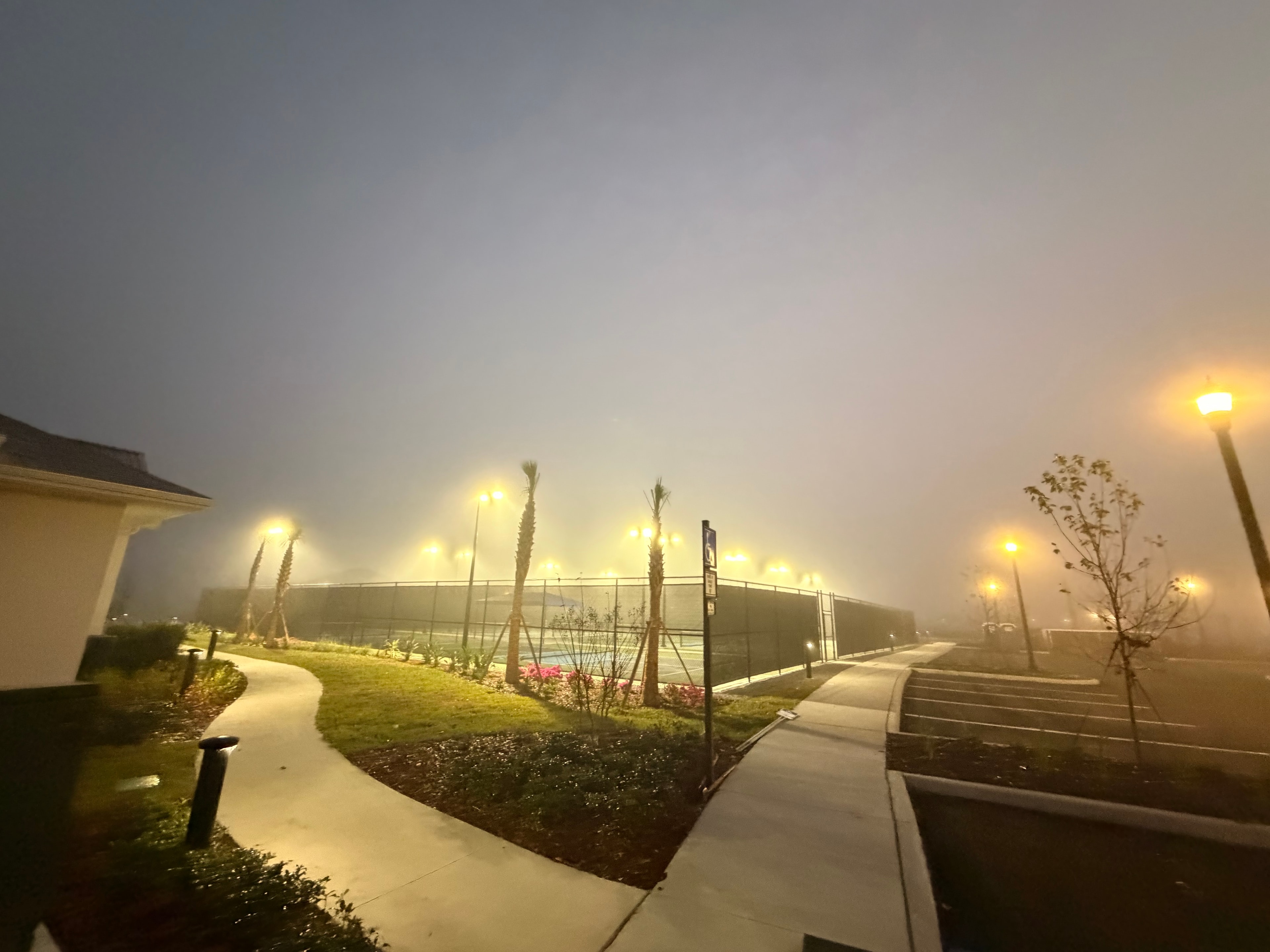 Residential community outdoor lighting at night