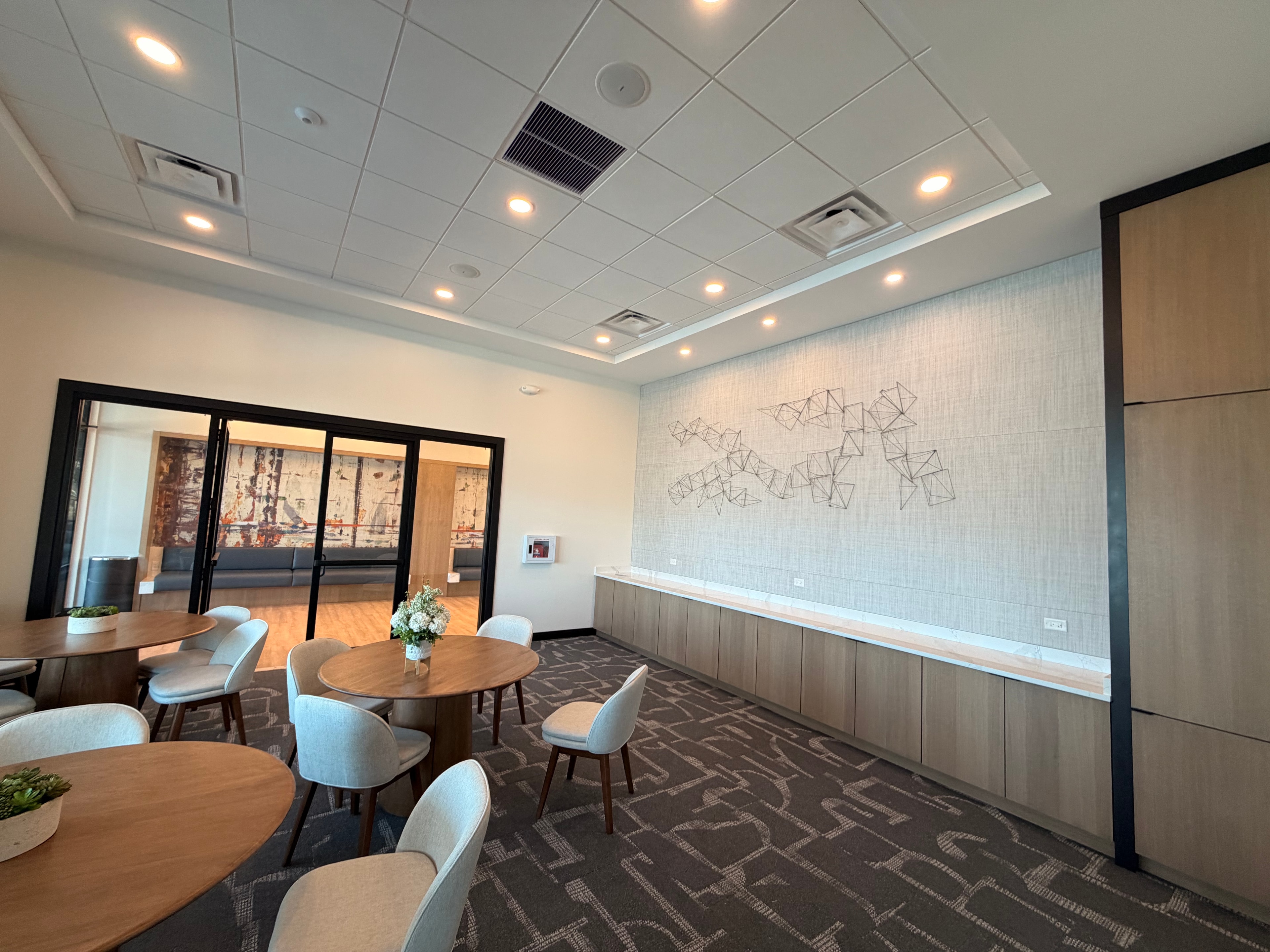 Modern clubhouse interior meeting and dining space