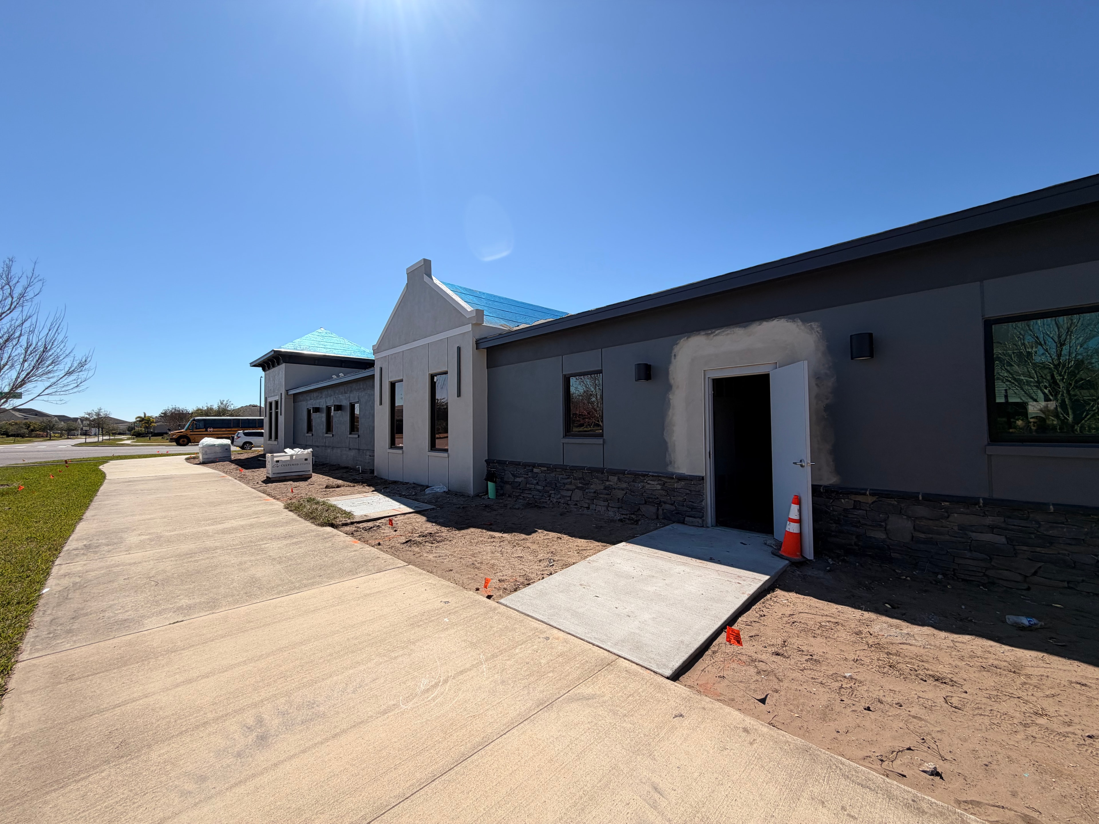 Commercial building under construction exterior side view