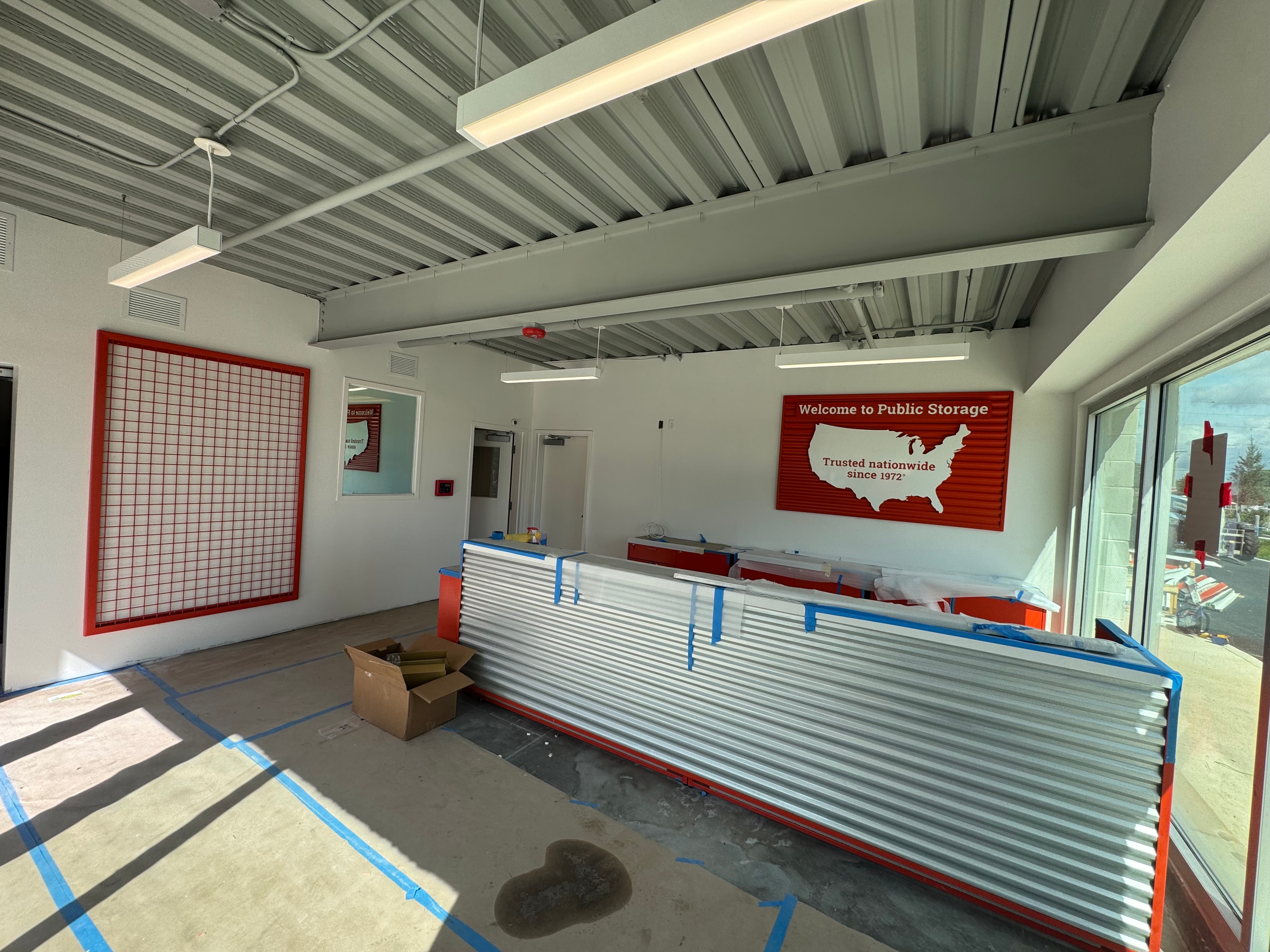 Public Storage interior lobby with Welcome to Public Storage wall sign